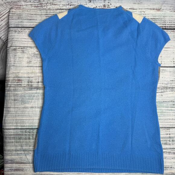 J.Crew Women’s 100% Cashmere Argyle Short-Sleeve Sweater Top Blue Gray Cream - Picture 3 of 5
